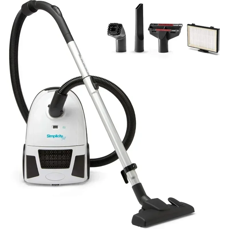 Simplicity Vacuums Jill Canister Vacuum Cleaner, Hardwood Floor Vacuum with Dual-Certified HEPA Vacuum Filter and Bag