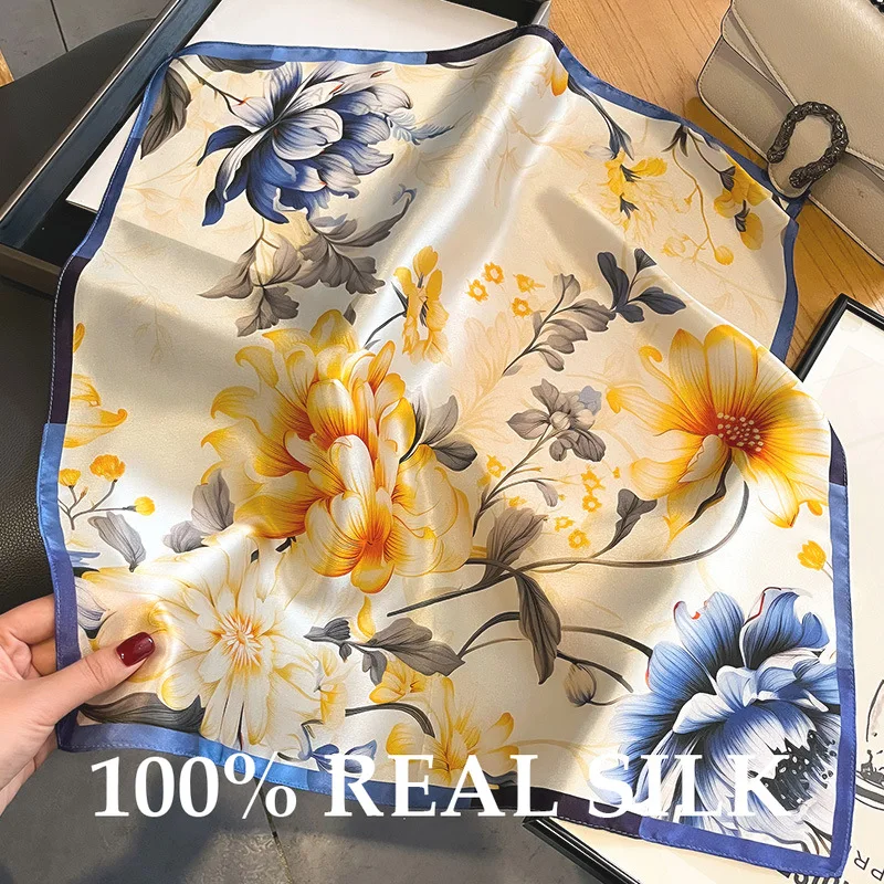 

Носовой платок для волос, 100% натуральный шелковый шарф с принтом, атласные квадратные шарфы, шаль для женщин, роскошный брендовый дизайнерский хиджаб, повязка на голову Echarpe
