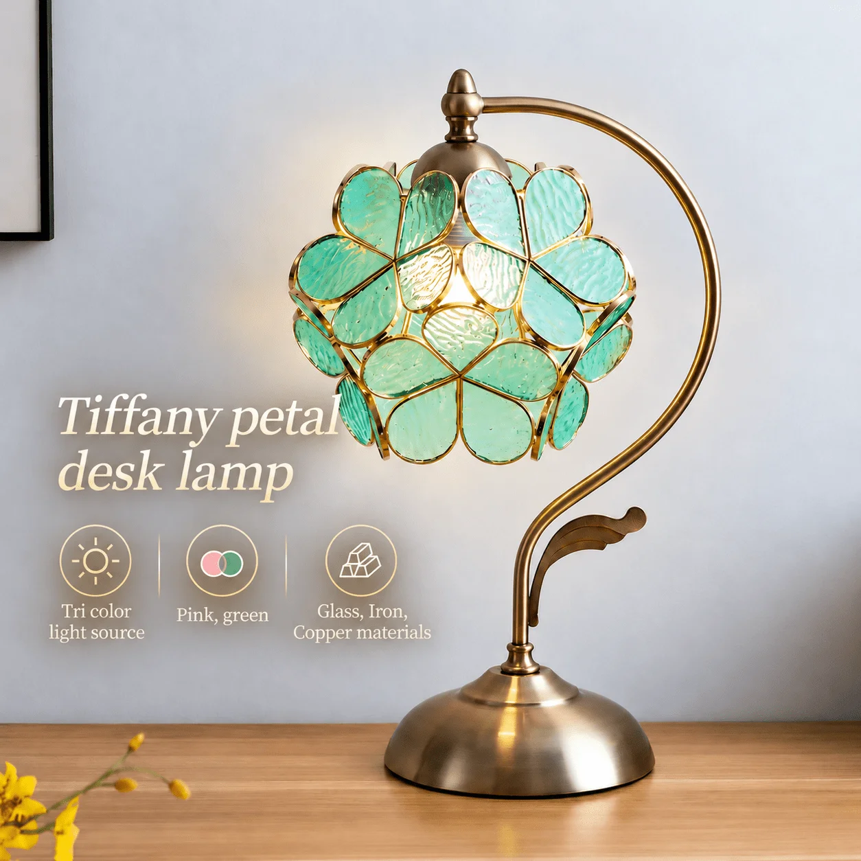 Persun Tiffany Creative Petal Desk Lamp Luxury Romantic European Decoration Retro Lamps Bedroom Bedside Acrylic Reading Lights