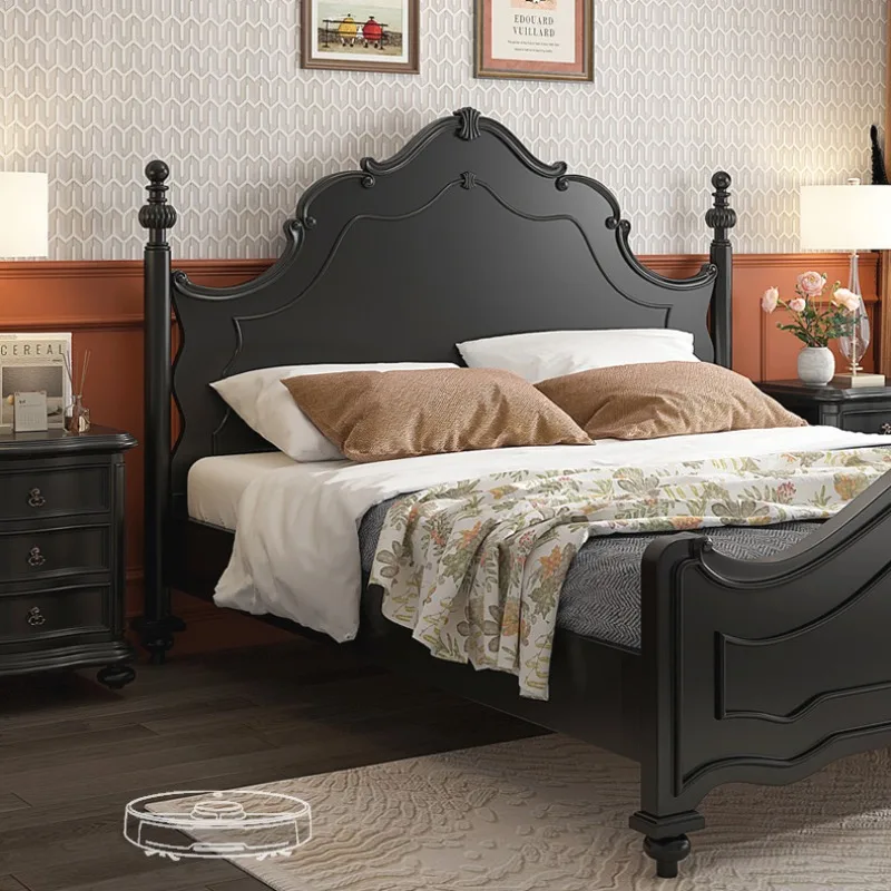 Solid wood bed modern simple master bedroom 1.8 meters double 1.5 small apartment black American princess bed