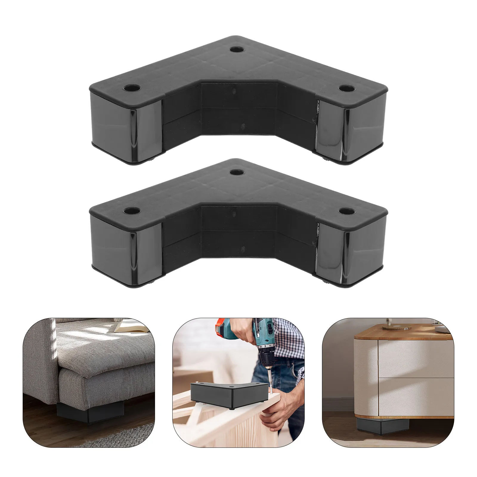 4Pcs Metal Furniture Legs Black L Shaped Moisture Proof Replacement Couch Sofa Bed Riser Support Desk Table Kitchen Shelf Feet