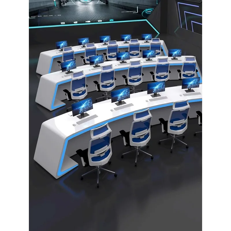 Painted curved command center custom dispatchingtechnology command monitoring console conference table