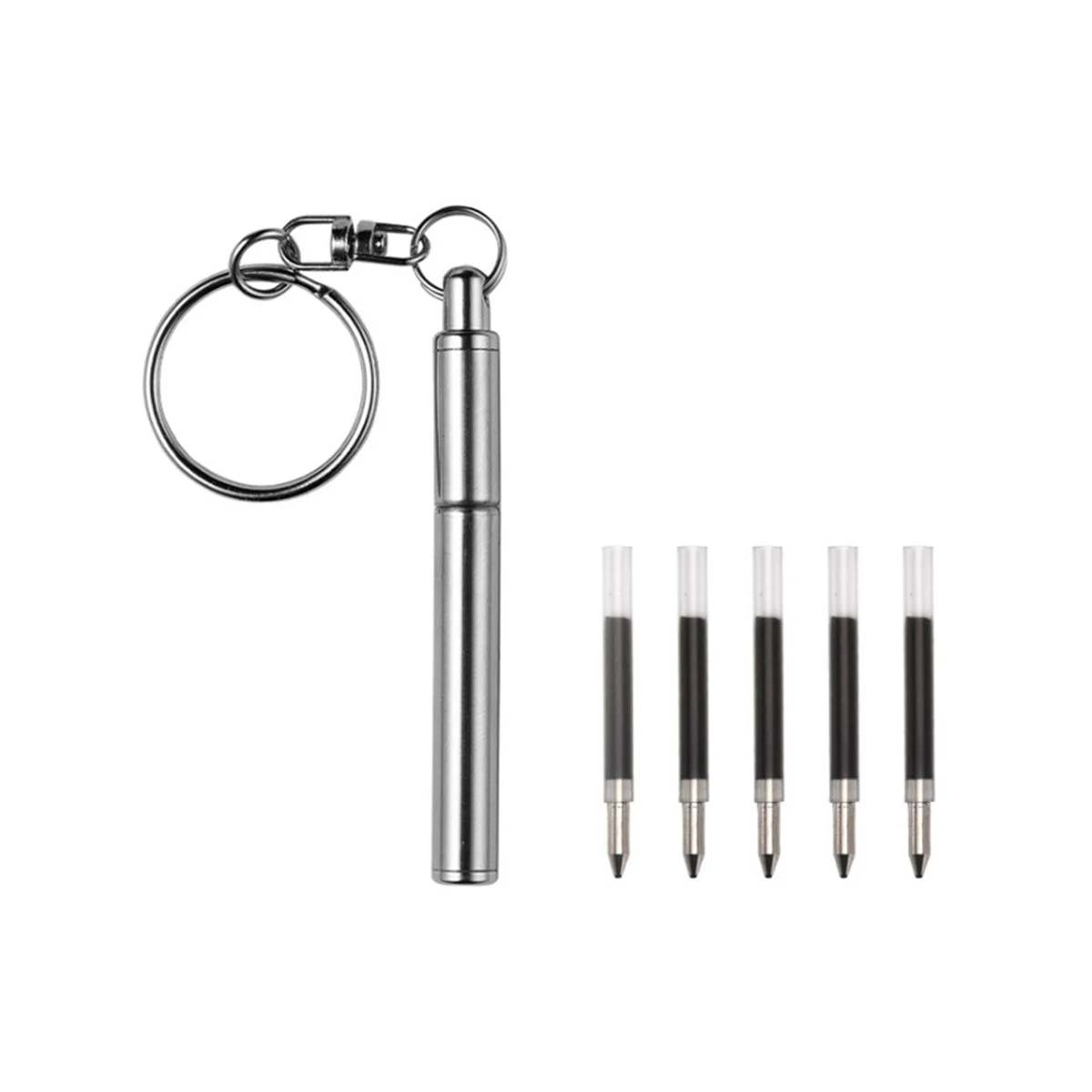 

Portable Key Ring Stainless Steel Telescopic Pen Telescoping Ballpoint Pen Keychain Tool for Outdoor Travel