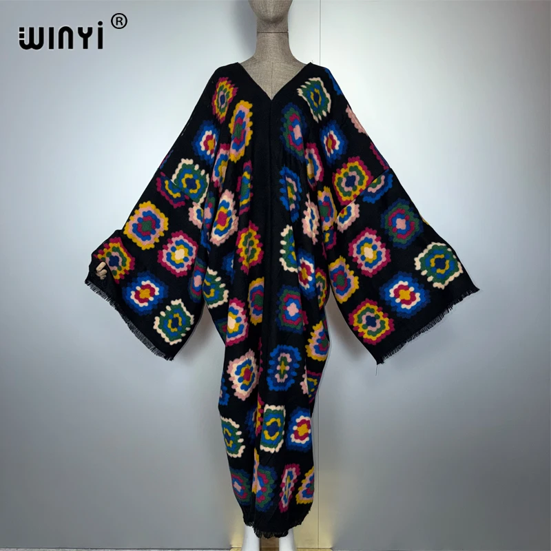 WINYI البوهيمي الراحة الدافئة فساتين راقية أنيقة أفريقيا بوهو الشتاء ماكسي قفطان للنساء حفلة فستان طويل عباية فضفاضة