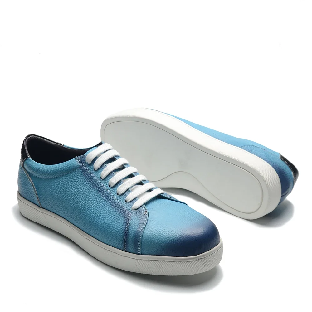 Luxury Designer Natural Leather Men\'s Skateboard Shoes Blue Lace Up Man Sneakers Daliy Casual Office Social Elegant Men Footwear