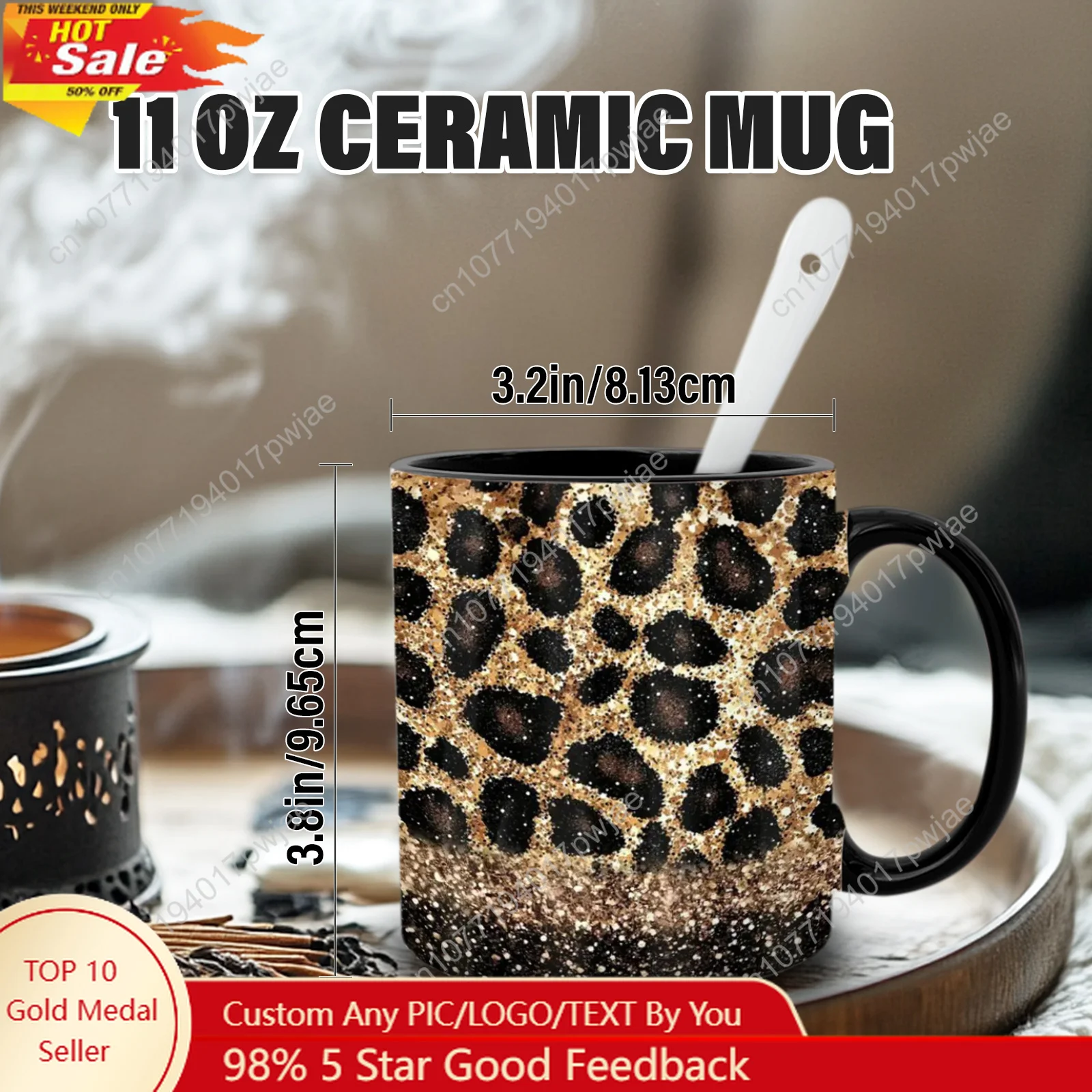 

1pc Leopard Print Glitter Mug with Sparkling Leopard Pattern - 11oz Ceramic Coffee Cup for home Office Cafe Use - Glossy Leopa