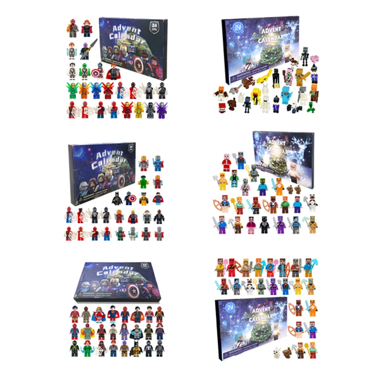 24pcs Marvel Figures Advent Calendar Spiderman Iron Man Hulk Captain America PVC Building blocks Minifigures Models Kids Gift