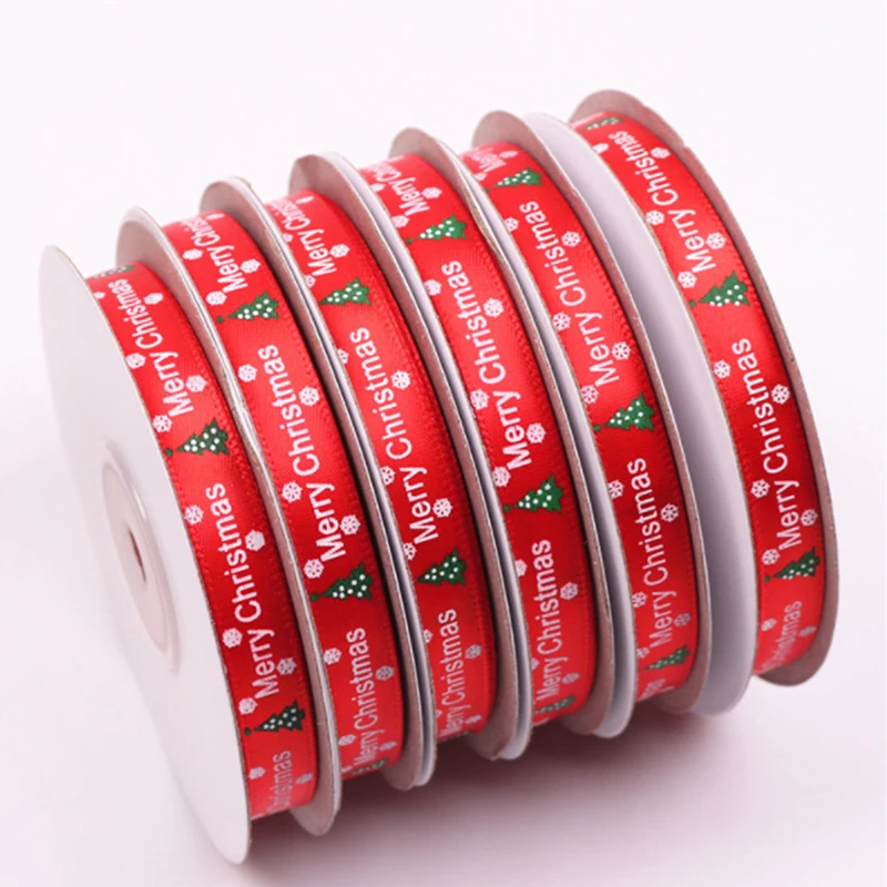 Red Ribbon Single Face Polyester Gift Packaging Tape Holiday Products Christmas Halloween Birthday Party Decor