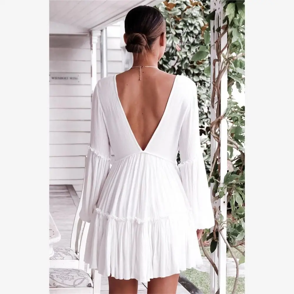 Summer Faion White Vne Lantern Sve Loose Women Dr Street Sle Cotton Long Sve Princ Gonna Aline Dr