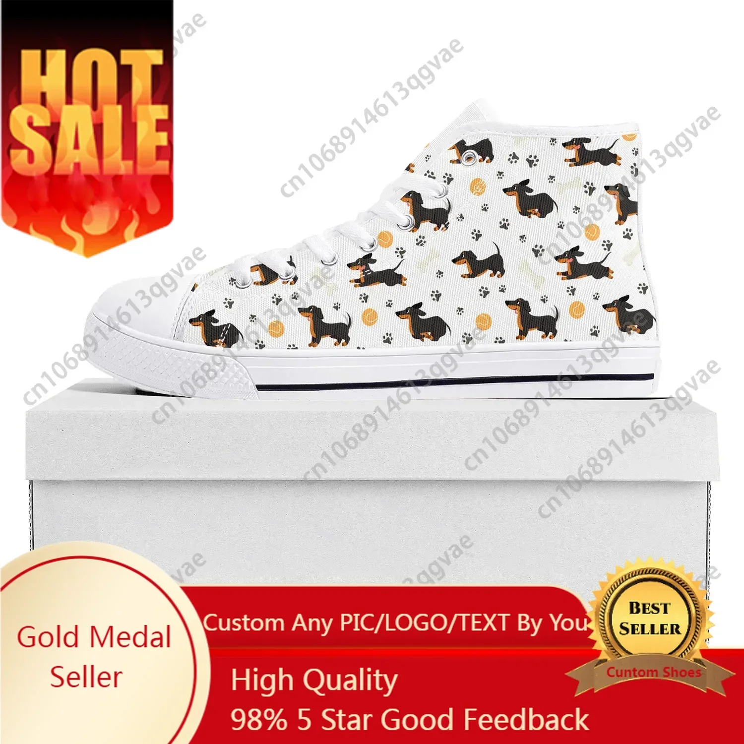 

Cute Dachshund Pet Dog High Top High Quality Sneakers Mens Womens Teenager Canvas Sneaker Casual Couple Shoes Custom Shoe White