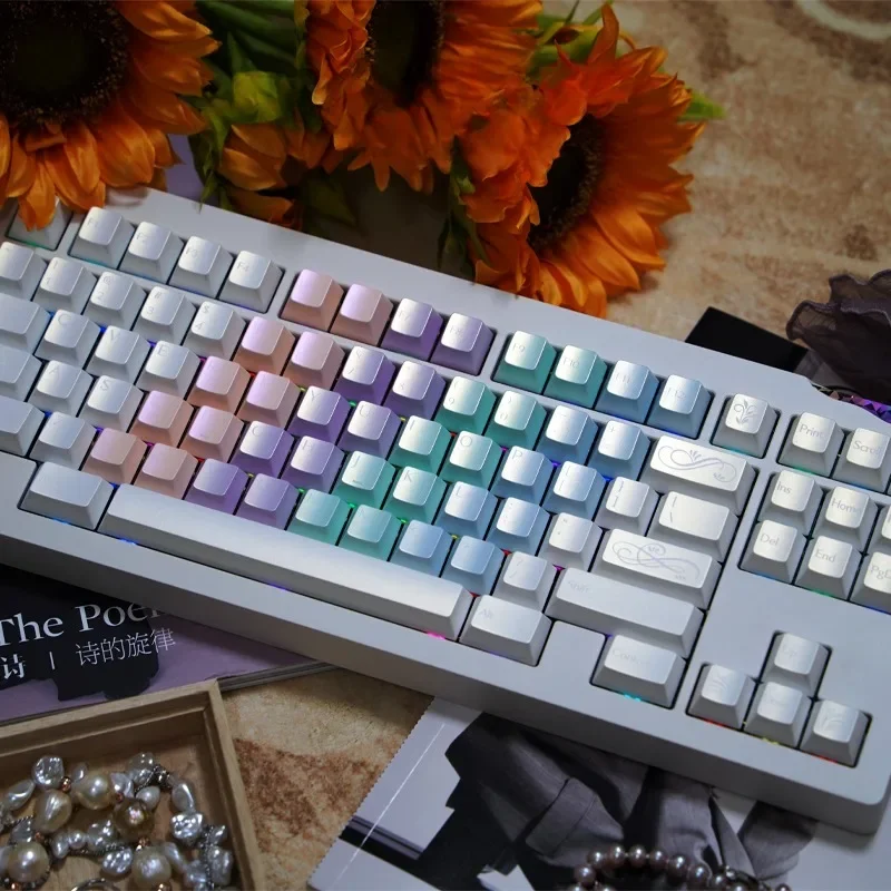 Colorful Pearlescent Keycaps PBT Keycap 55/97/152 Key Cherry Profile Keyboard Caps for Custom Mechanical Keyboard Game Accessory