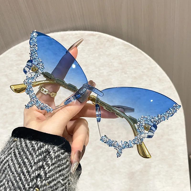 Butterfly Sunglasses Cat Eye Rimless Sun Glasses Popular Women Men Shades Big Sunglassesfemale Male Party Traveling Eyewear image 5