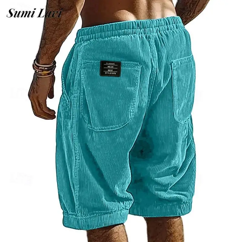 

Мужские повседневные шорты из вельвета с полосками и текстурой, однотонные, свободного кроя, прямые, для лета 2026 года