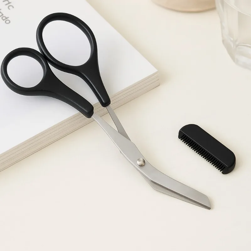 مقص أداة تشذيب الحواجب من الفولاذ المقاوم للصدأ مع مشط مدمج لتشكيل وتصفيف مثالي للحواجب #4