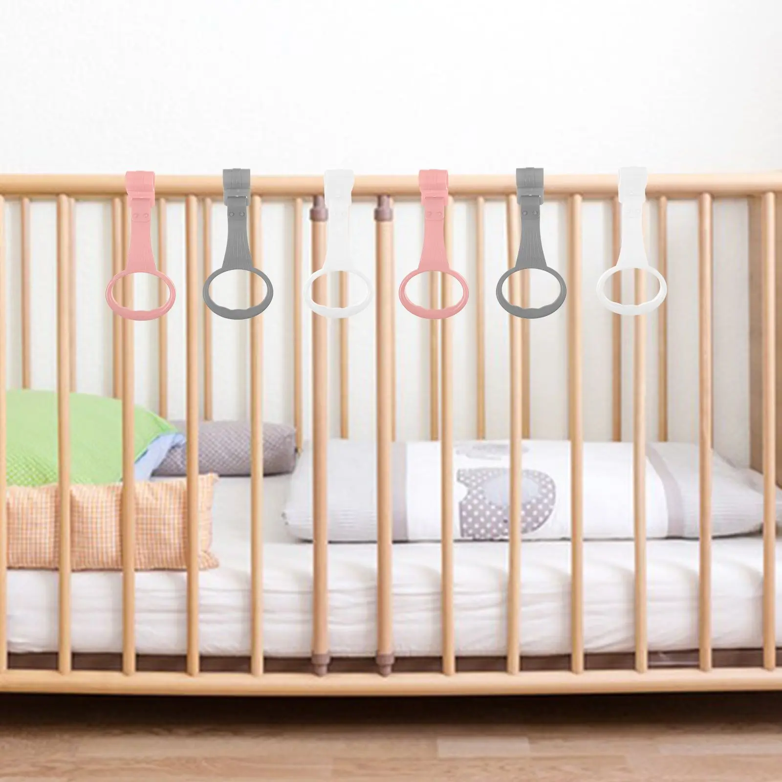 

6 Pcs Baby Bed Stand Up Rings Crib Hanging Plastic Pull up Hoop Infant Walking Tools Toddler Hand Rings Playpen Accessories