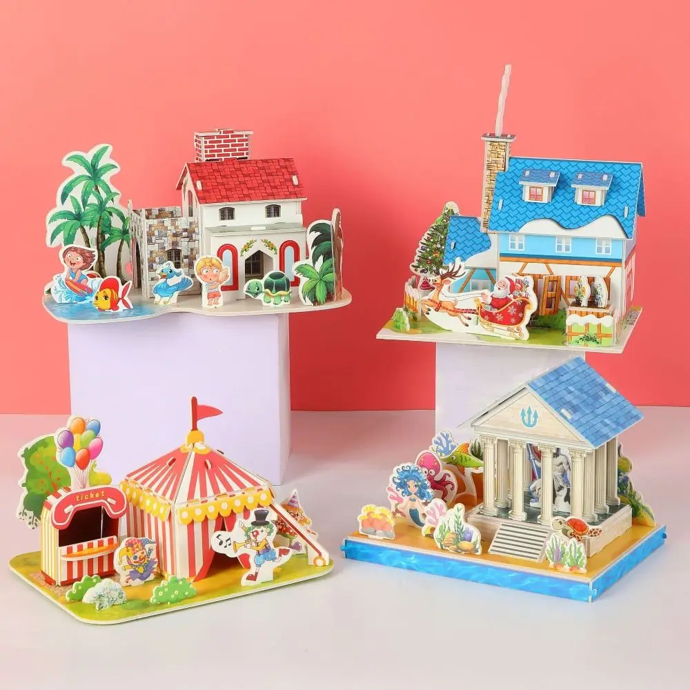 3D Puzzle Building 3D Puzzle Assembly Building Blocks Paper Jigsaw DIY House Model Puzzle DIY Handmade Paper Card Jigsaw