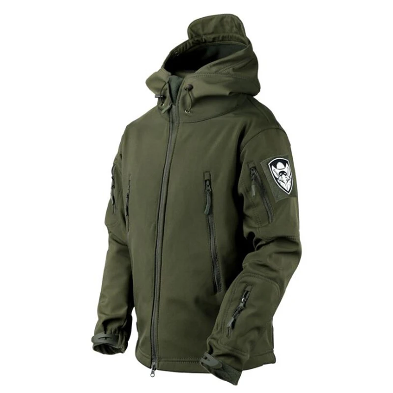 Veste militaire d'extérieur pour homme, peau de requin, coquille souple, coupe-vent imperméable, veste de saut de l'armée, combinaison de bombardier à capuche pour homme