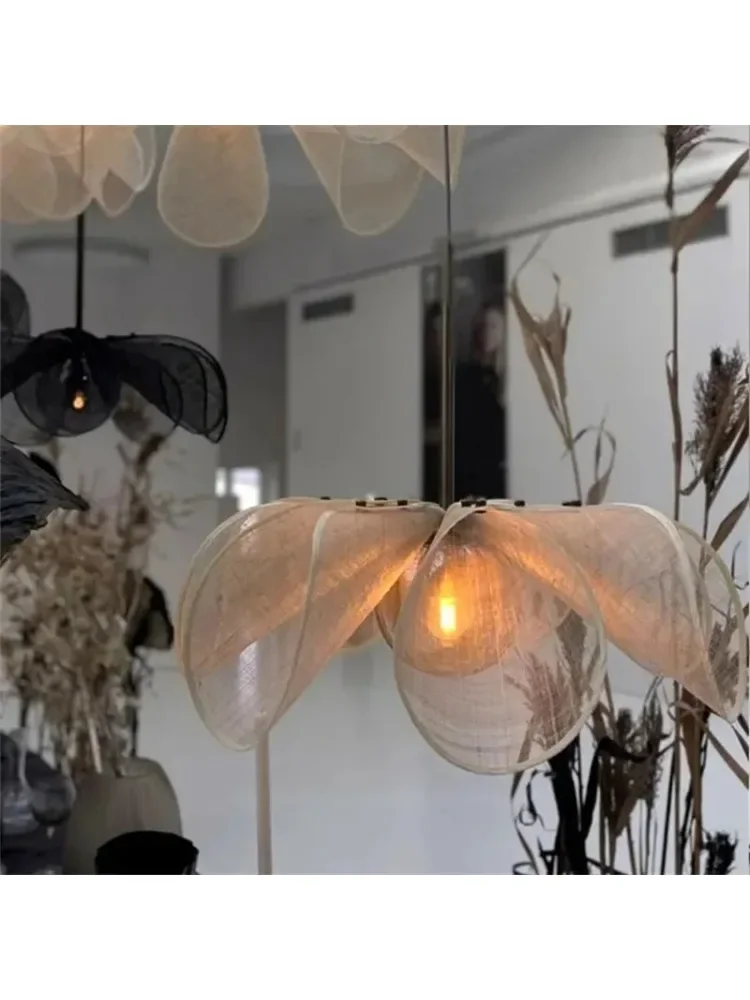 Wabi Sabi Stof Hanglampen Frans Led Licht Hotel Restaurant Doek Bloem Lamp Woonkamer Hanglamp voor Home Decor - afbeelding 2