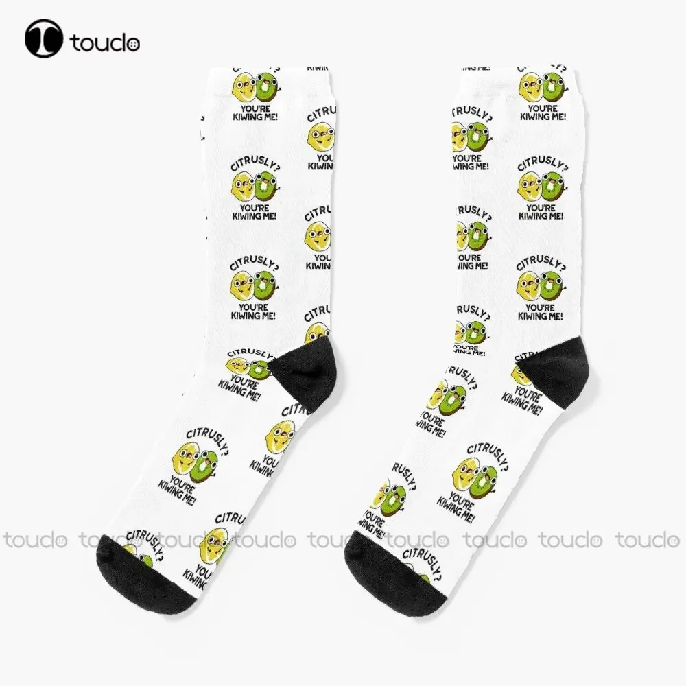 Citrusly You'Re Kiwiing Me Funny Fruit Pun Socks Women Crew Socks Personalized Custom Unisex Adult Teen Youth Socks Custom Gift