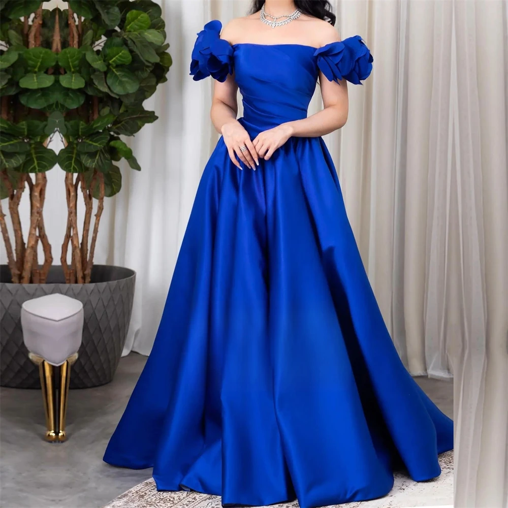 Women Prom Saudi Arabia Off-the-shoulder Ball gown Quinceanera Dress Flower Draped Floor length Satin Evening 