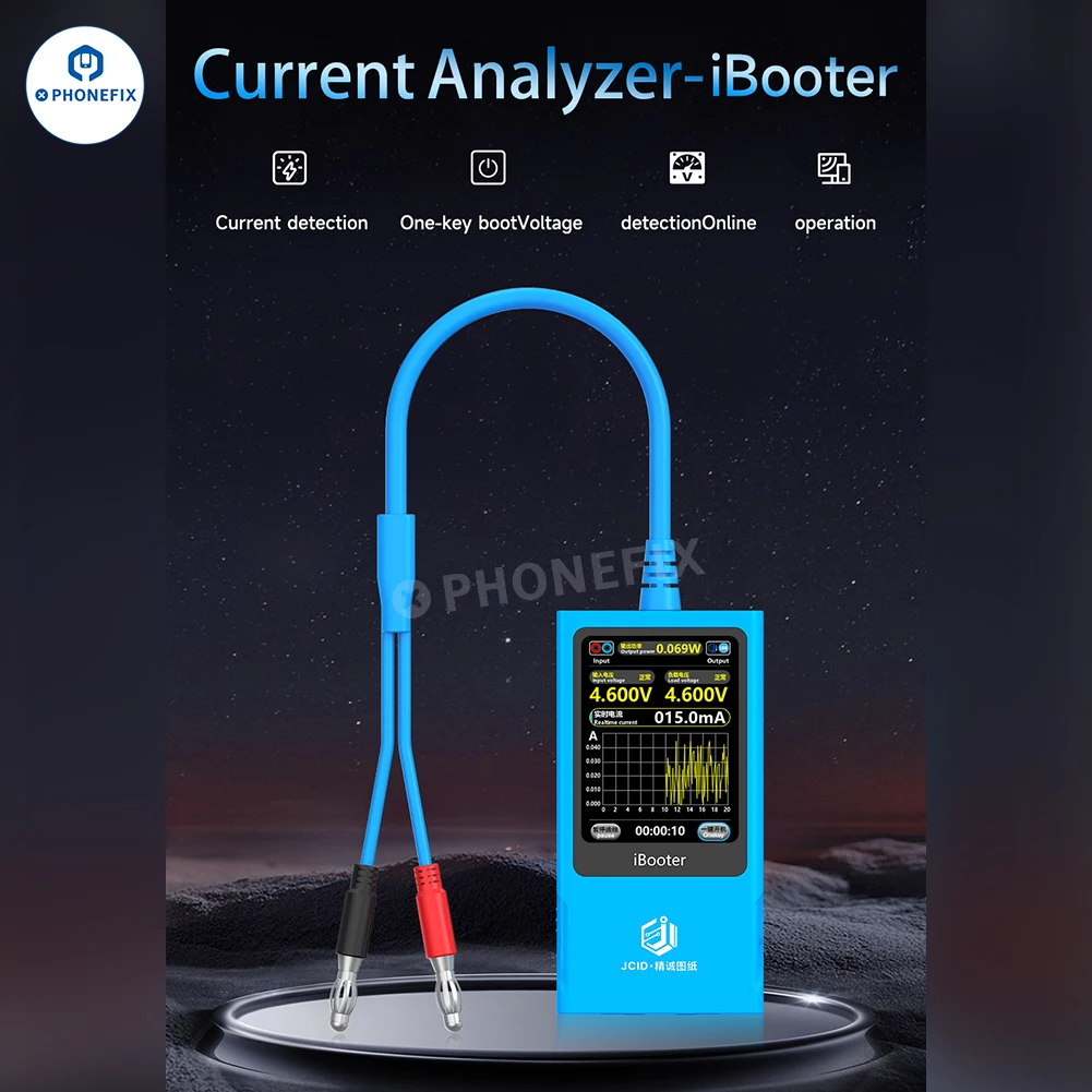 Analizador de corriente JC iBooter, diagnóstico de fecha de falla de precisión, voltaje de arranque, pantalla gráfica en tiempo Real para iPhone, Android, herramienta Reapir