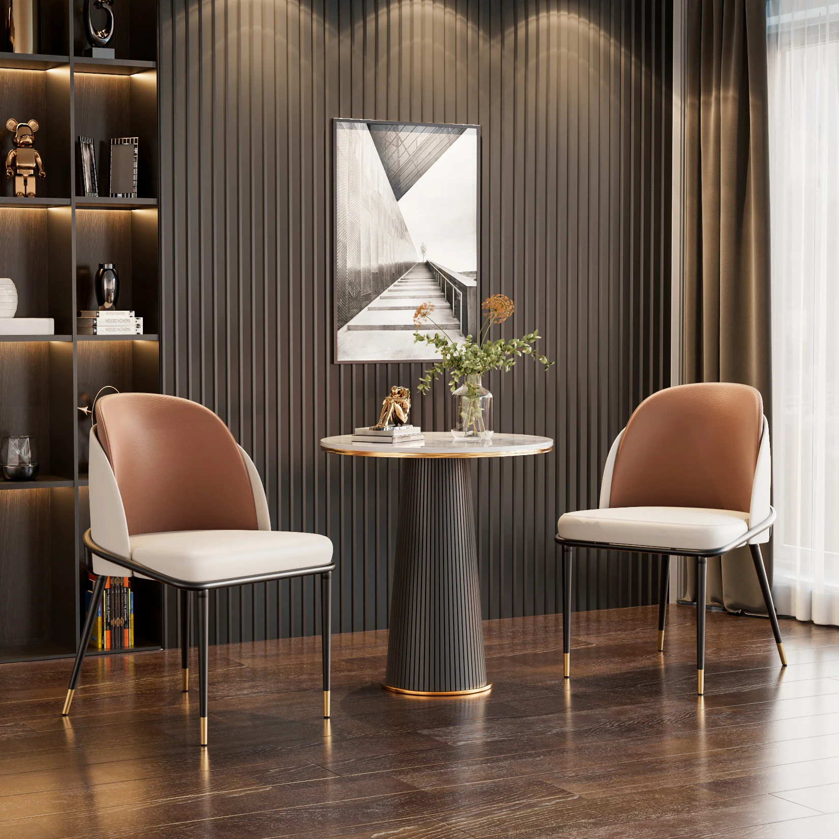 Upholstered Padded Modern Dining Room Chairs Back Wood Kitchen Make Up Chairs Dining Chairs Set of 2