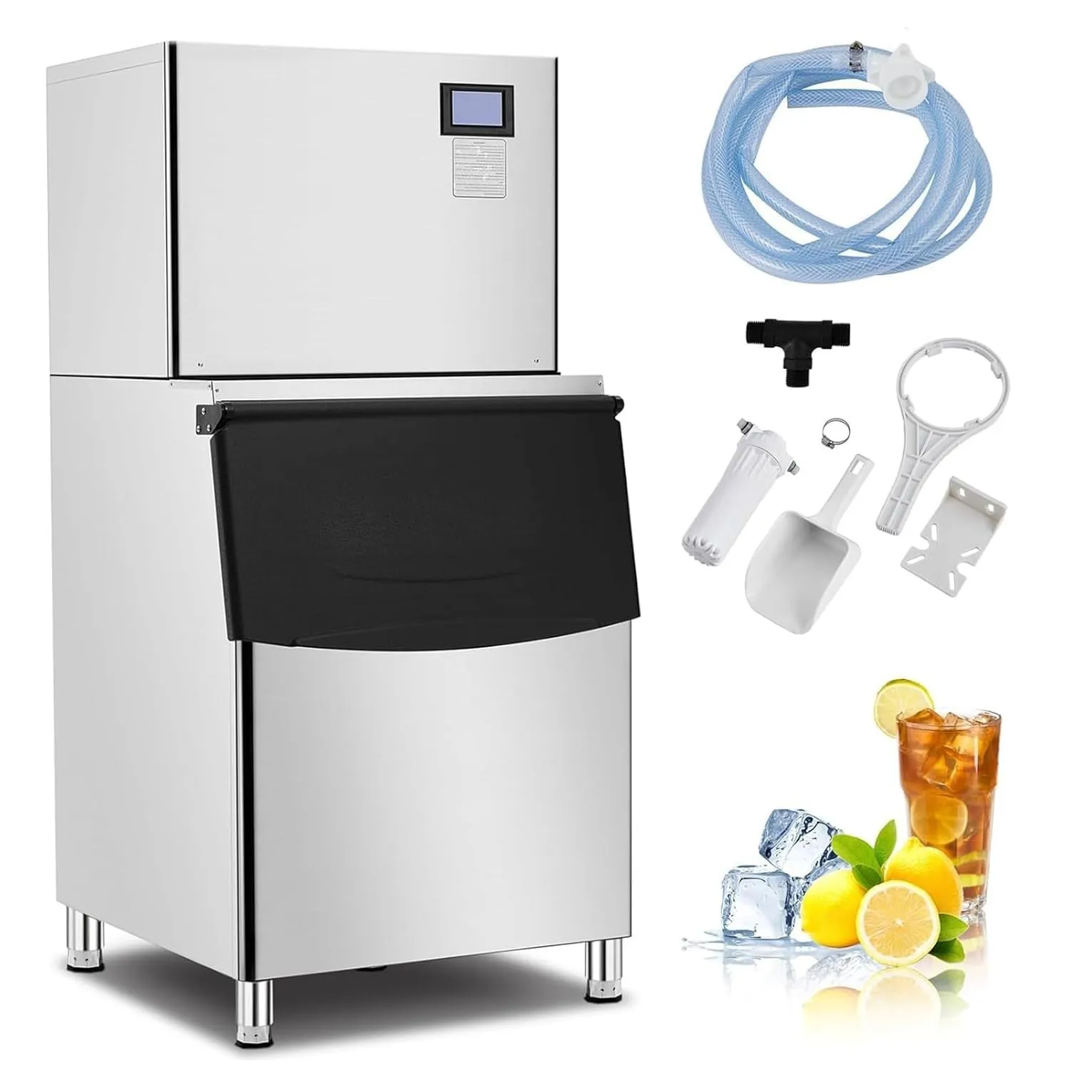 

550Lbs/24H Commercial Nugget Ice Maker Countertop Machine Cube w/ 350lbs Storage