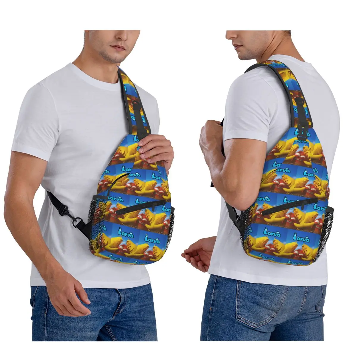 Larva Yellow Red Funny Anime Chest Bag Men Sling Crossbody Backpack Chest Bag Traveling Hiking Daypack Shoulder Bag