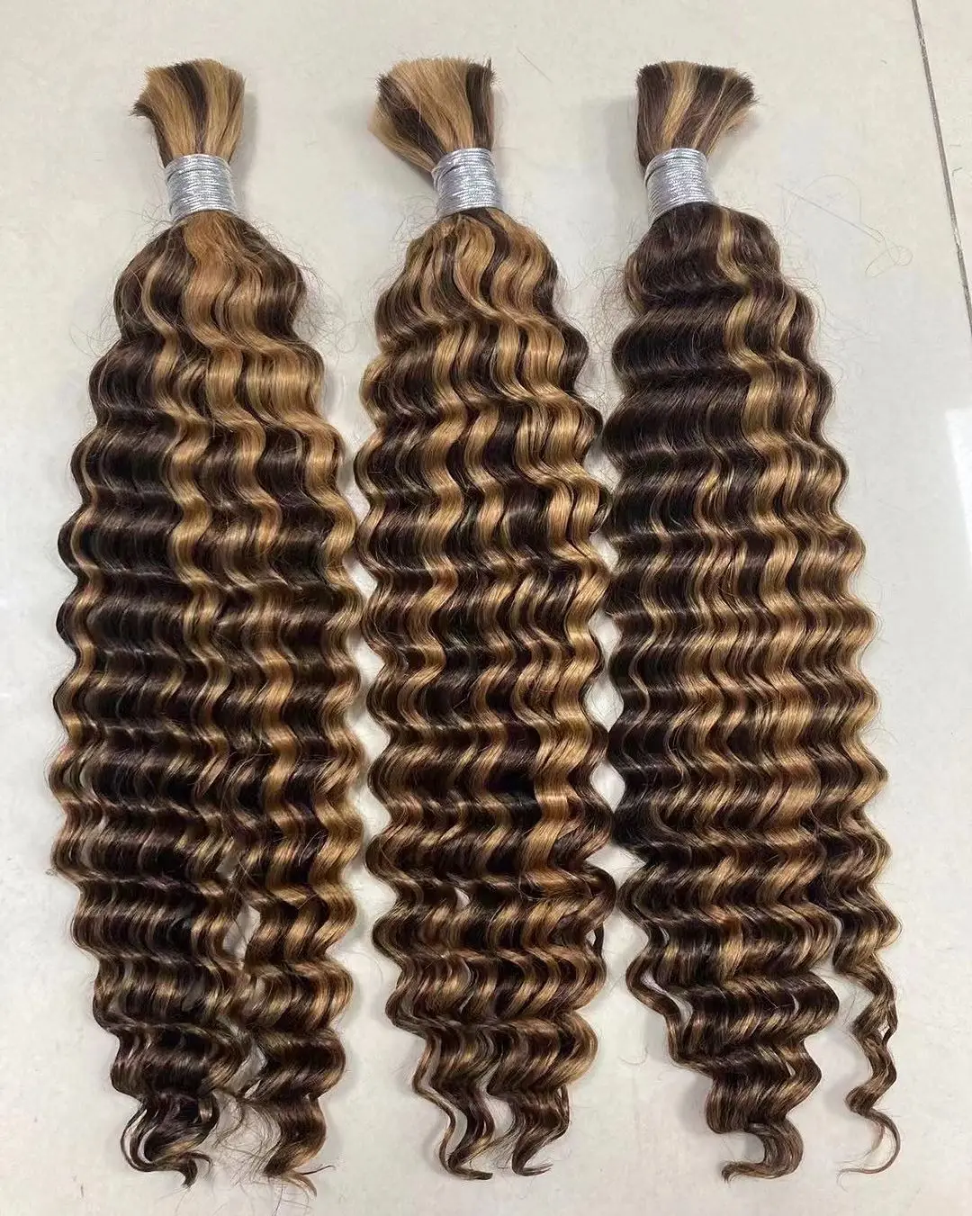 Real Beauty Bulk Human Hair Deep Wave For Braiding Highlight Blond Color Braids Curly Bulk Remy Human Hair Bundles No Weft