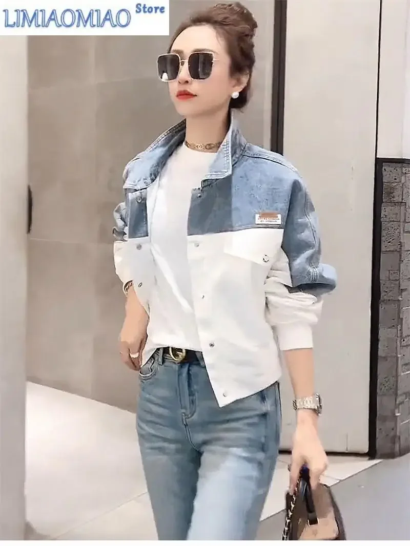 New Short Denim Jacket Women Loose Summer Spring Autumn Coat Women Slim Sweet Jacket Joker Coat Color Matching Embroidery