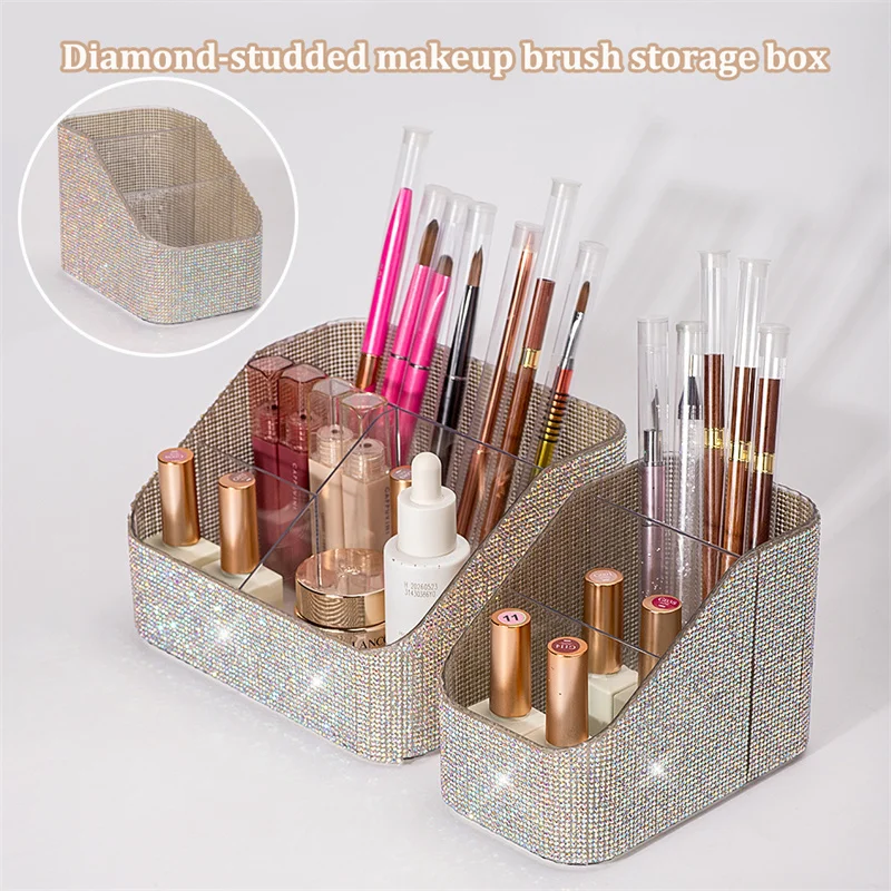 3grid Strass Make-Up Pinsel Lagerung Box Acryl Augenbraue Bleistift Eyeliner Lippenstift Display Regal Desktop Kosmetische Organizer Werkzeug