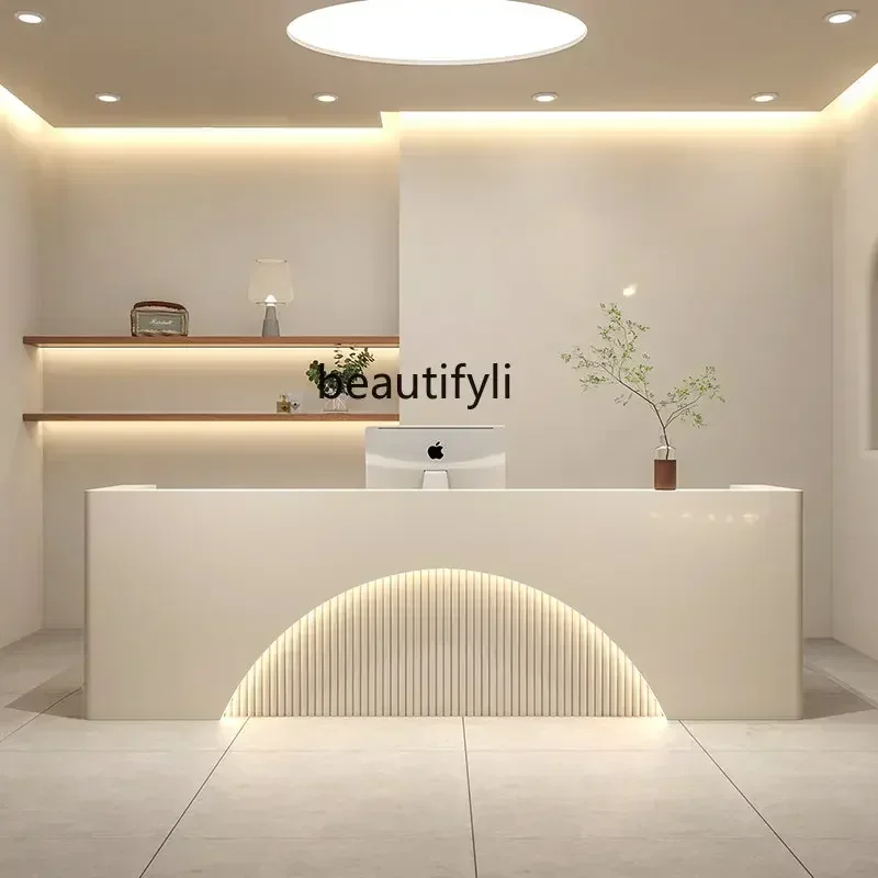 02Beauty Salon Clothing Store Beige Cashier Counter Bar Simple Modern Reception Desk
