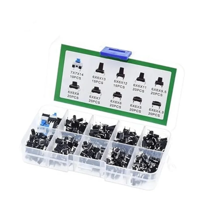 10 Types of 180pcs Button Switch Direct Insertion Light Touch Switch Button Switch Classification Box Kit