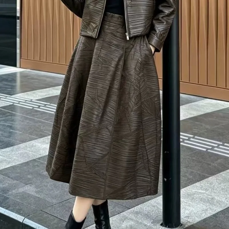 Pleated Skirt for Women Slim Fit 2026 Autumn New Solid Bouncy Pocket Leather Fold Jupe Casual and Elegant Versatile Womens Skirt