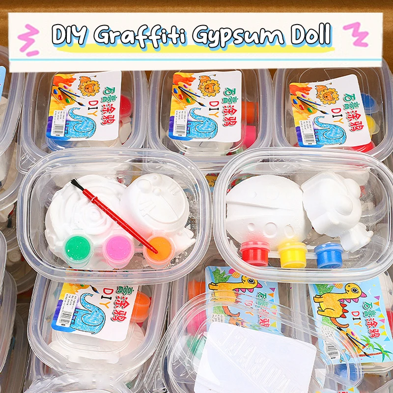 DIY Malpuppe aus Gips - Kreatives Handgemachtes Cartoon-Kunst-Graffiti Ausmalset Lehrreiches Geburtstagsgeschenk für Kinder