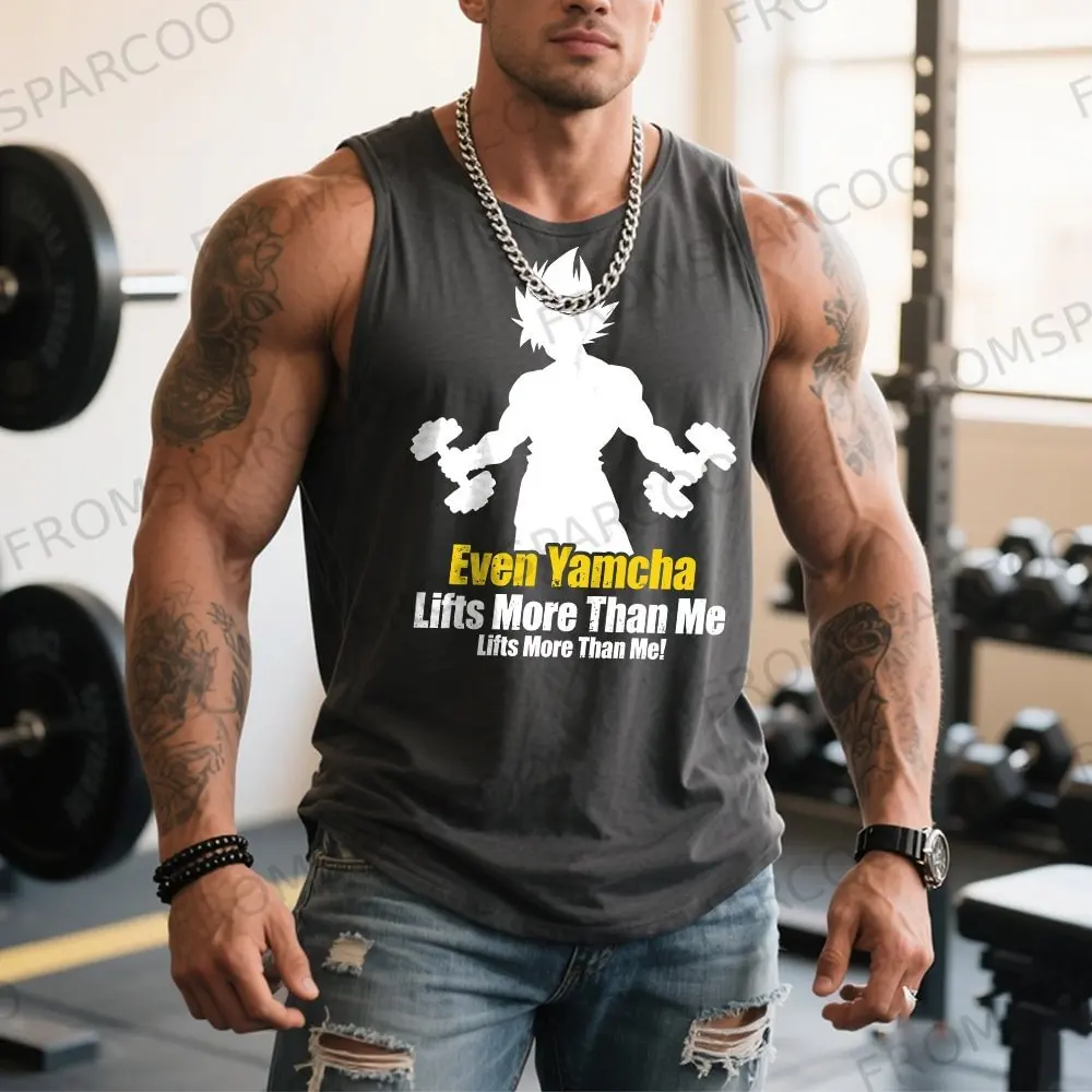 드래곤볼 애니메이션 손오공 프린트 순면 탱크탑 체육관 스포츠 캐주얼 남성 여름 패션 조끼