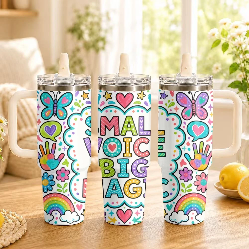Cute Drawings Vacuum Flasks 40oz Thermal Tumbler with Handle Stainless Steel Vacuum Insulated Leak Proof Travel Mug