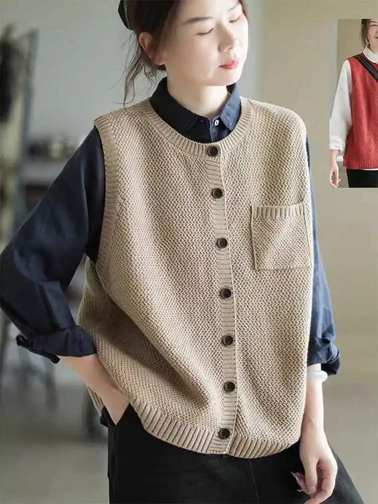 سترة نسائية محبوكة بسيطة من القطن الخالص بزر واحد مستديرة Ne Svel سترة ملونة متعددة الاستخدامات لخريف 2025 #2