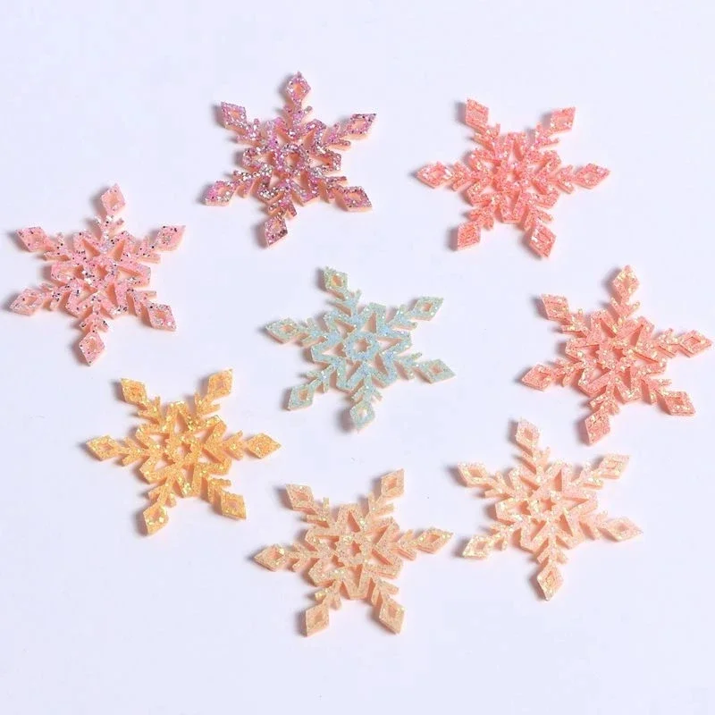 10pcs 34/36mm Glitter Christmas Snowflakes Shiny Gold Color Powder Cloth Appliques Wedding Patches Making DIY Craft