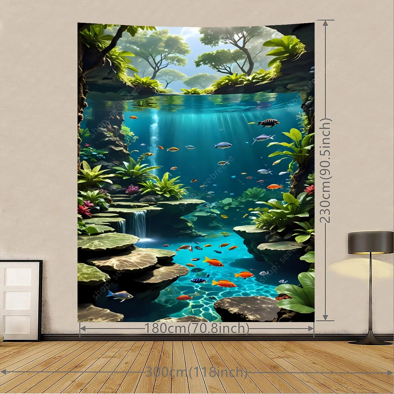 مسحور تحت الماء نسيج قوس قزح الأسماك الاستوائية الكريستال المياه النباتات المائية محكم جدار الفن الطبيعة الهادئة ديكور المنزل
