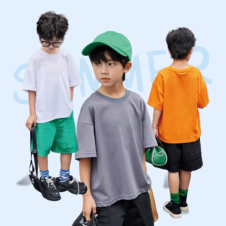 Детская летняя футболка с короткими рукавами, однотонная повседневная футболка для мальчиков и девочек, удобные майки, детская школьная форма, футболка 2025