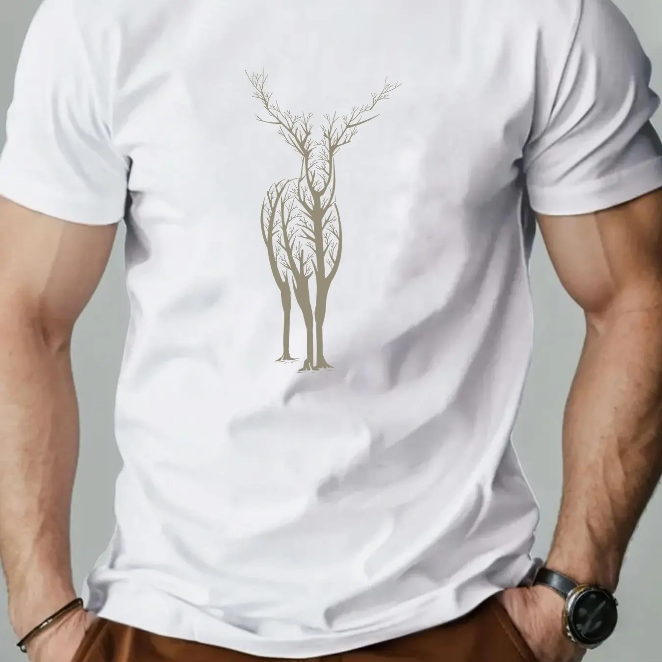 Men Summer Casual Short Sleeve T-shirt with Deer Design Comfortable and Breathable for Daily Use Men Clothing