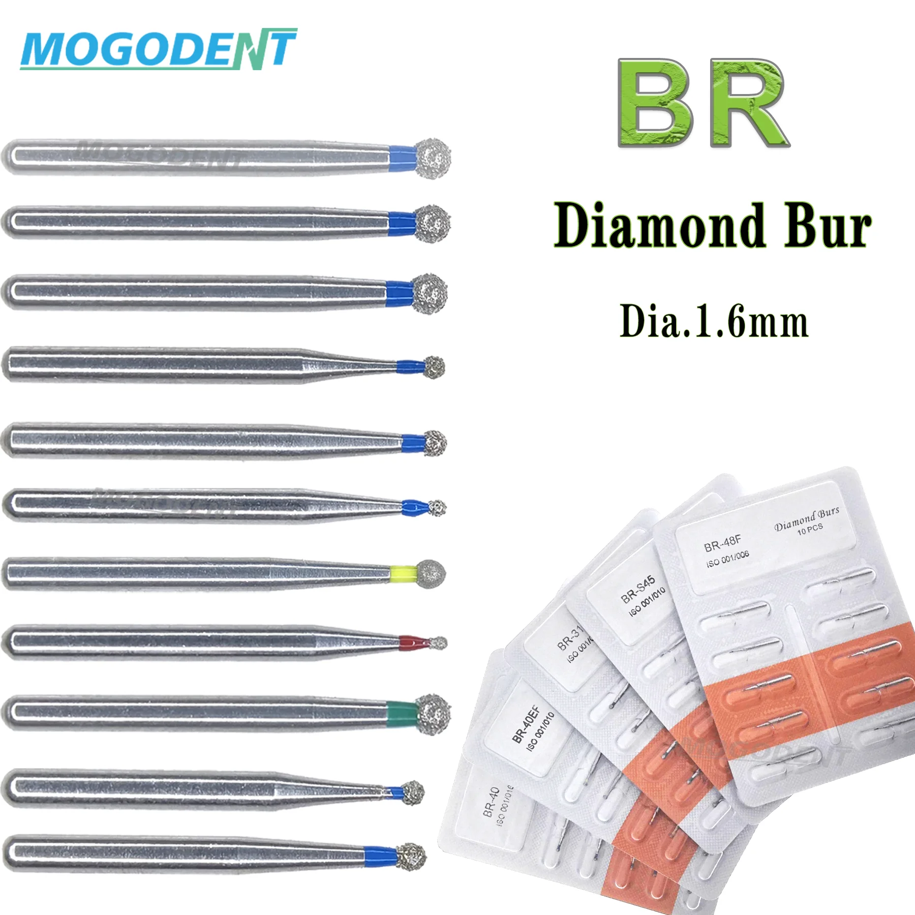 

Dental Burs High Speed Dental Diamond Drills Ball Round FG Burs 1.6mm Dentistry Laboratory Materials Teeth Polishing 10pcs/pack