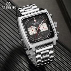 MEGIR Men's Stainless Steel Quartz Watches Business Chronograph Angle Wristwatch for Male Waterproof Luminous with Date 24-hour