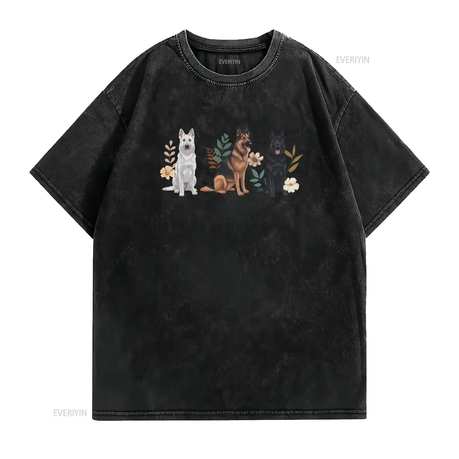 تي شيرت Cottagecore German Shepherd تي شيرت بوهو GSD بوهيمي كوخ كور عتيق مغسول ملابس الشارع للجنسين موضة ممتدة #2