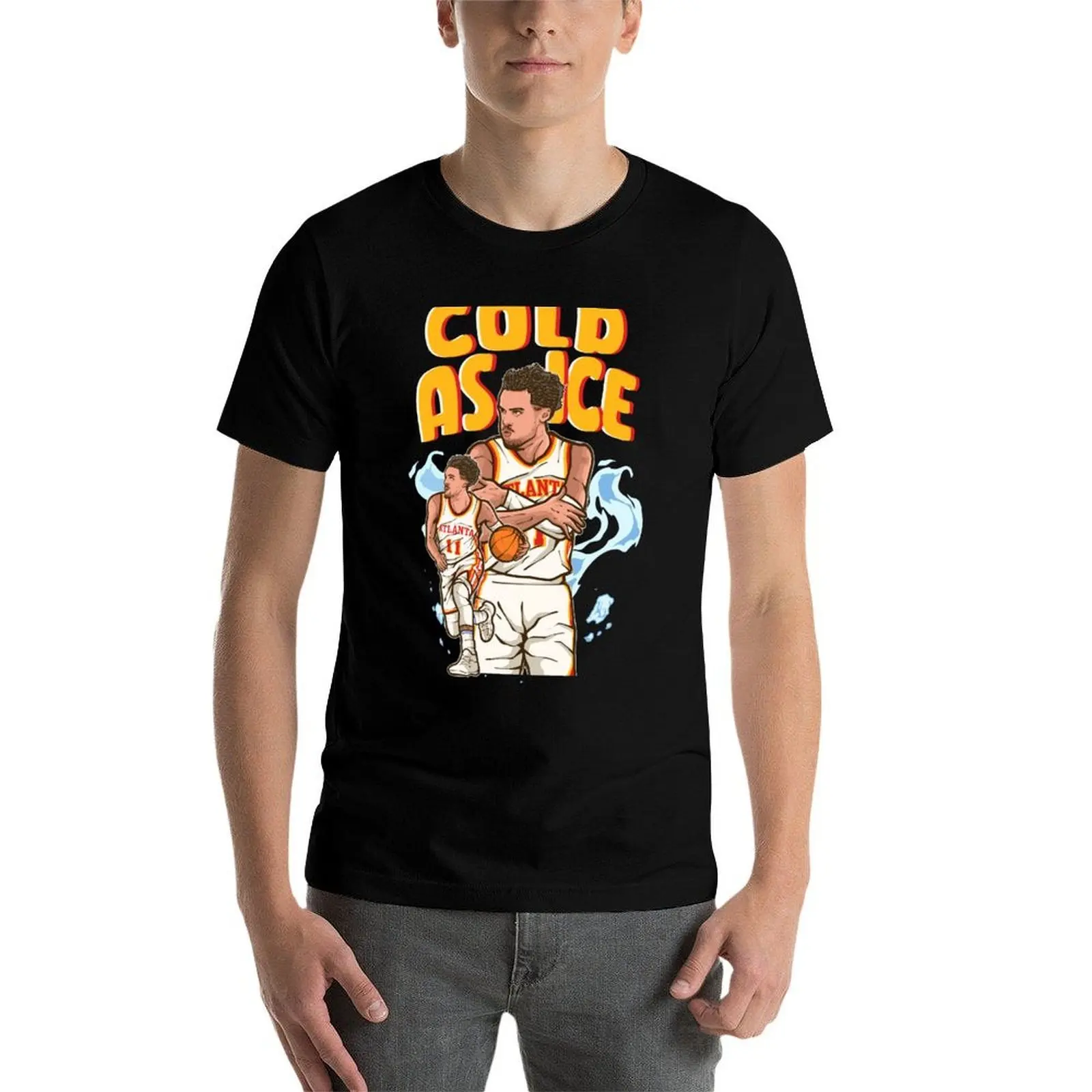 تي شيرت Trae Young Cold As Ice Cartoon تي شيرت رجالي عادي g man تي شيرت للرجال تي شيرت