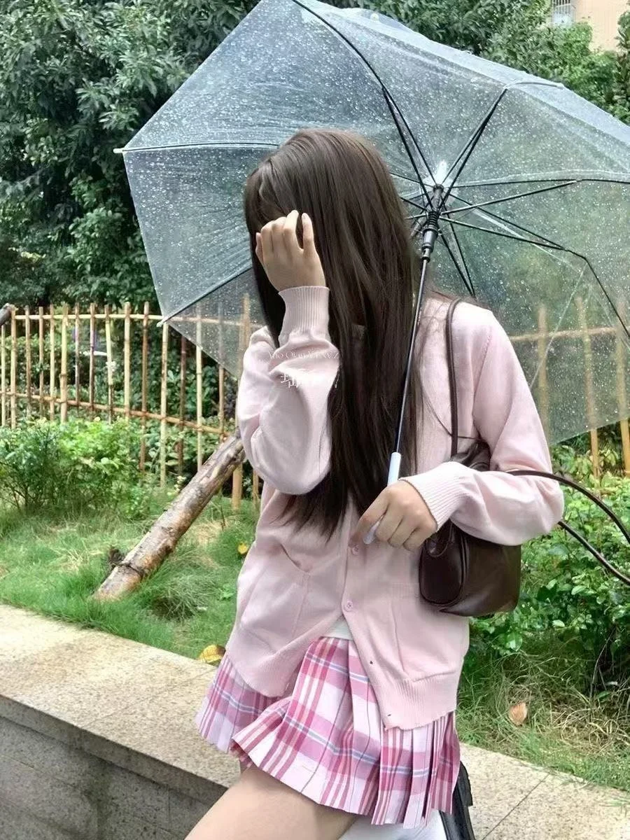 

Комплект: вязаный кардиган и юбка в стиле JK (жакет, верхняя одежда) в японском стиле, цвет конфетный, для девушек, коллекция «Сакура»