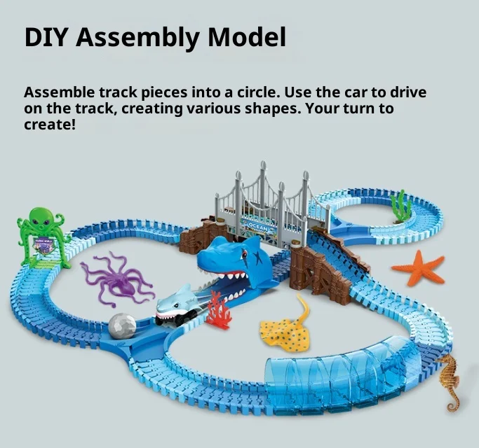 Jouet de voiture de piste de requin électrique populaire pour enfants, assemblage éducatif, montagnes russes, ensemble de course de monstres, jouet cadeau de noël