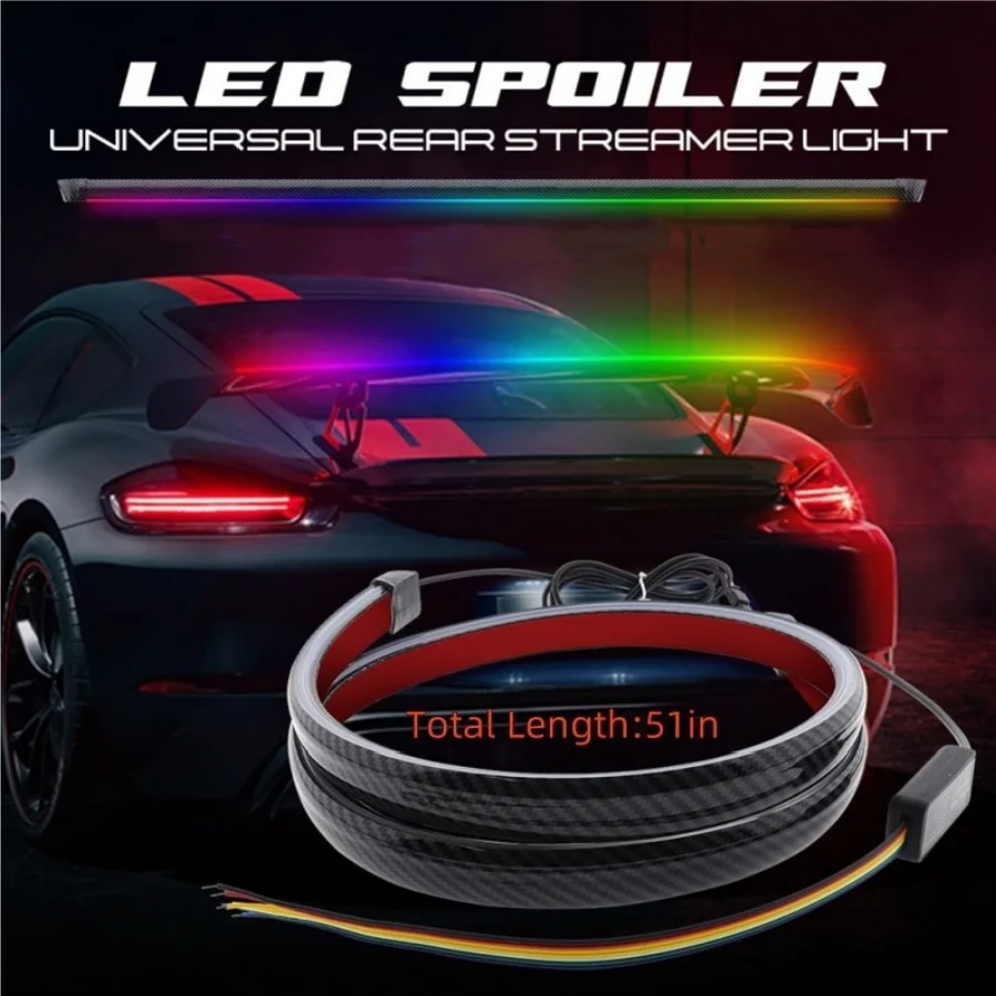 51 Inch Coloured Car Drift Tail light Universal LED Car Carbon Fibre car Light Trunk Roof Wing Light Strip with Turn Signal 12v