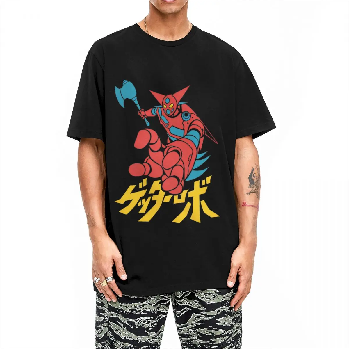 Getter Robo T Shirt Men's Japanese Street Style Pure Cotton T-Shirts Summer O Neck Novelty Tee Shirt Casual Oversized Tops